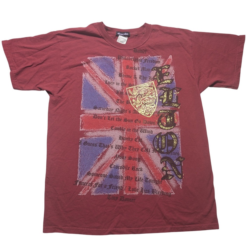 VTG Elton John Red Piano Caesars Palace Las Vegas Union Jack Hits T-Shirt Large